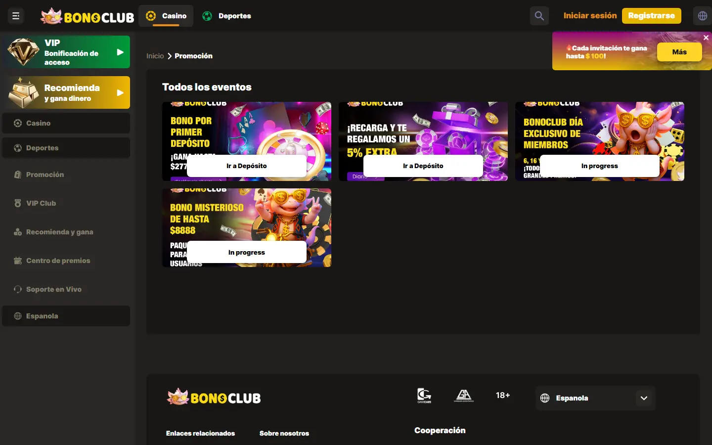 Sección de condiciones de promociones en BonoClub