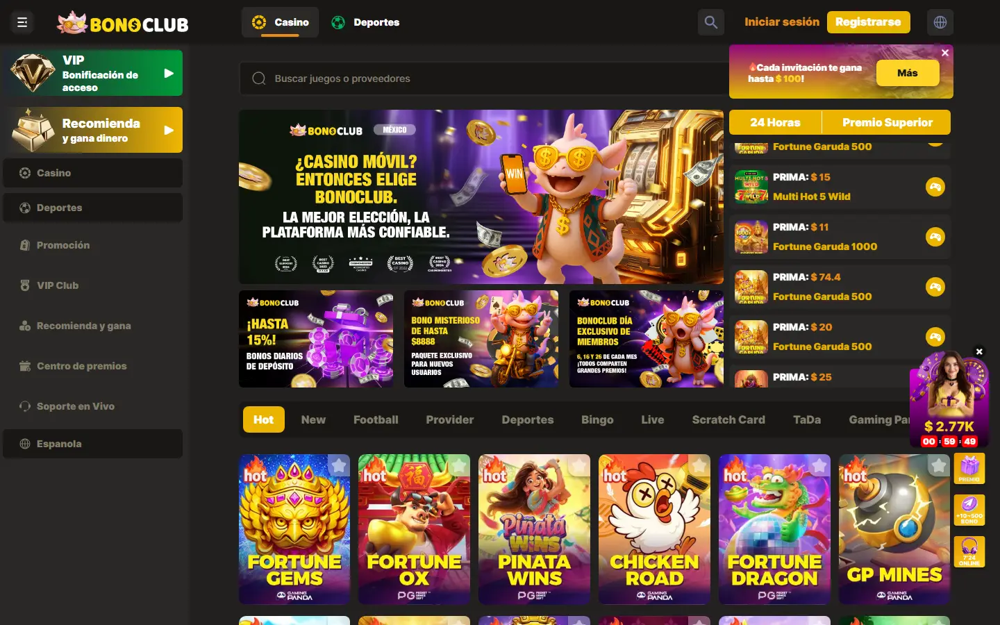 Vista de la plataforma BonoClub en computadora