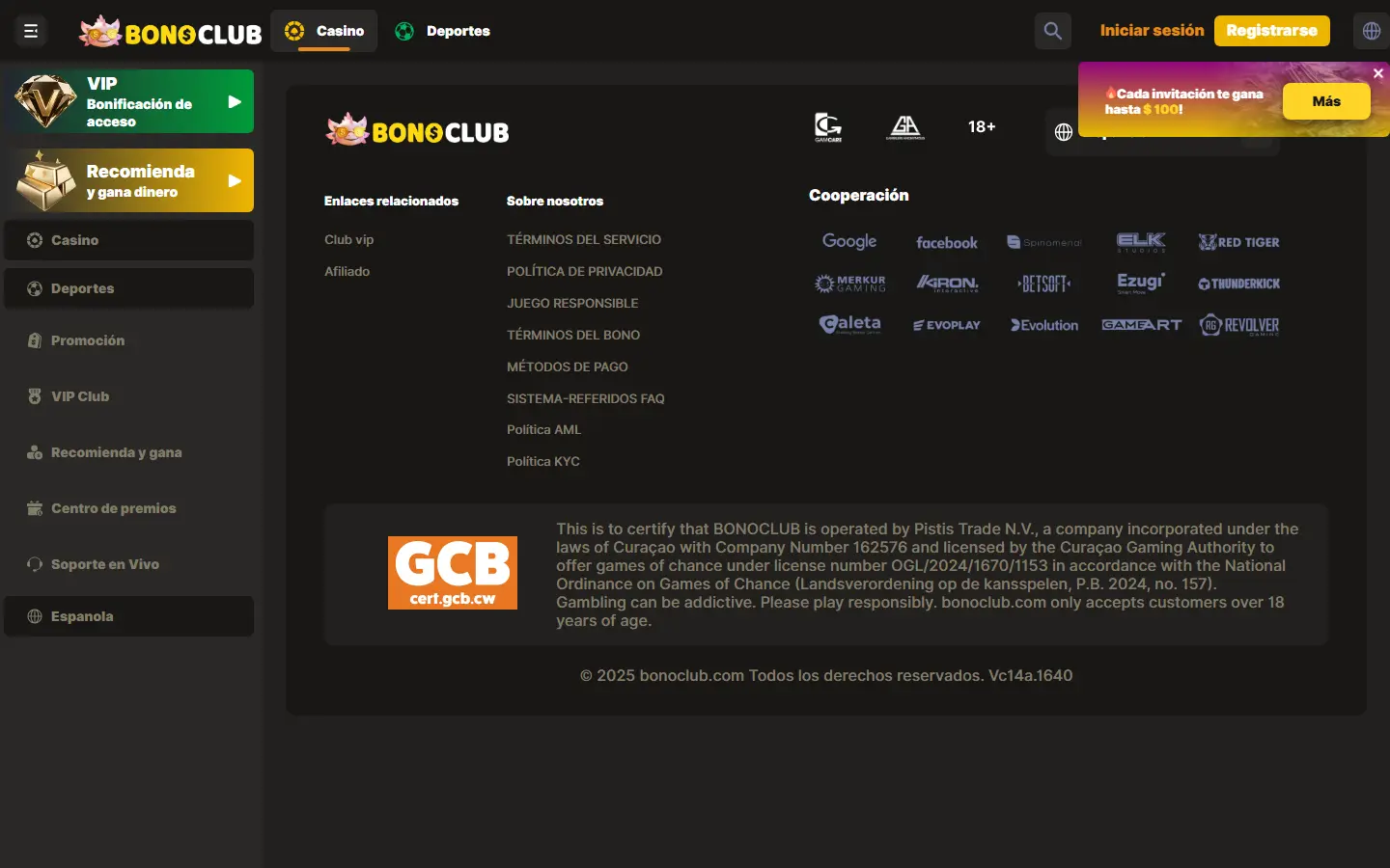 Información y enlaces de políticas de BonoClub
