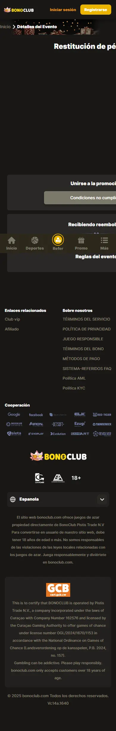 Condiciones de una promoción de BonoClub en un celular